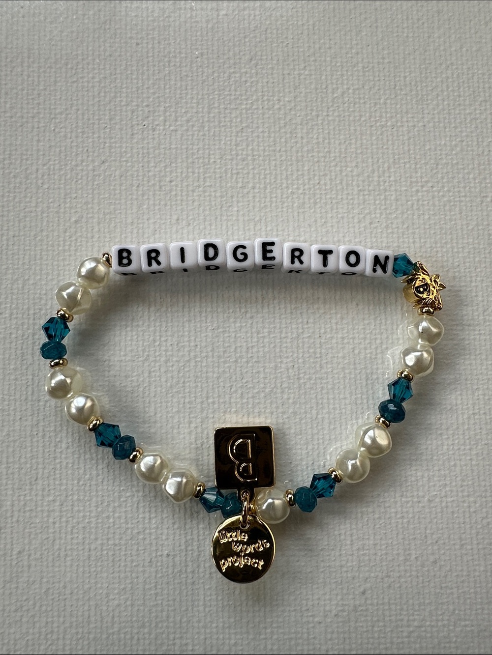 Little Words Project Bridgerton Pearl & Teal Beaded Bracelet Limited Edition SM